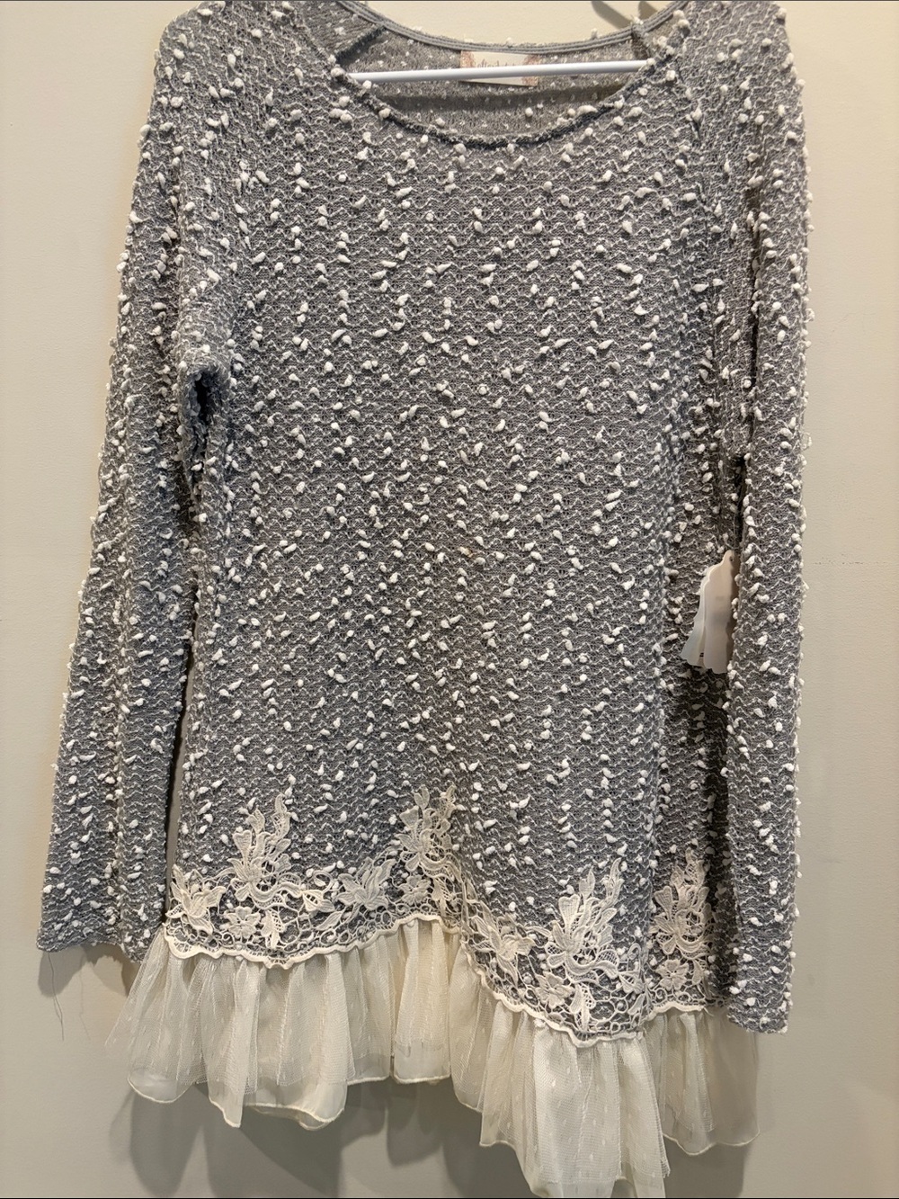 Altar'd State Gray Knit Lace-Trim Peplum Tunic